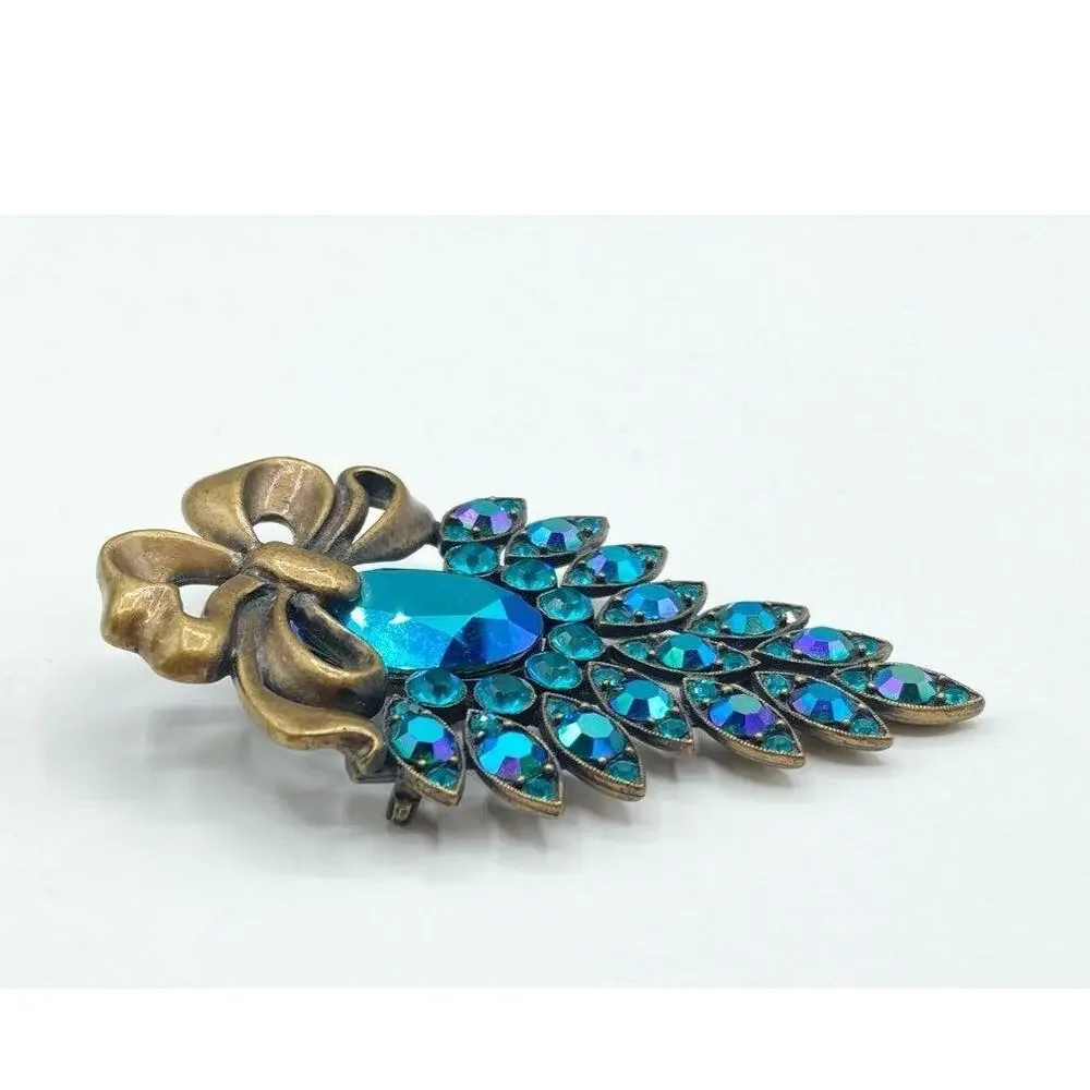 Sweet Romance Signed AB Crystal Brooch Gold Tone Metal USA